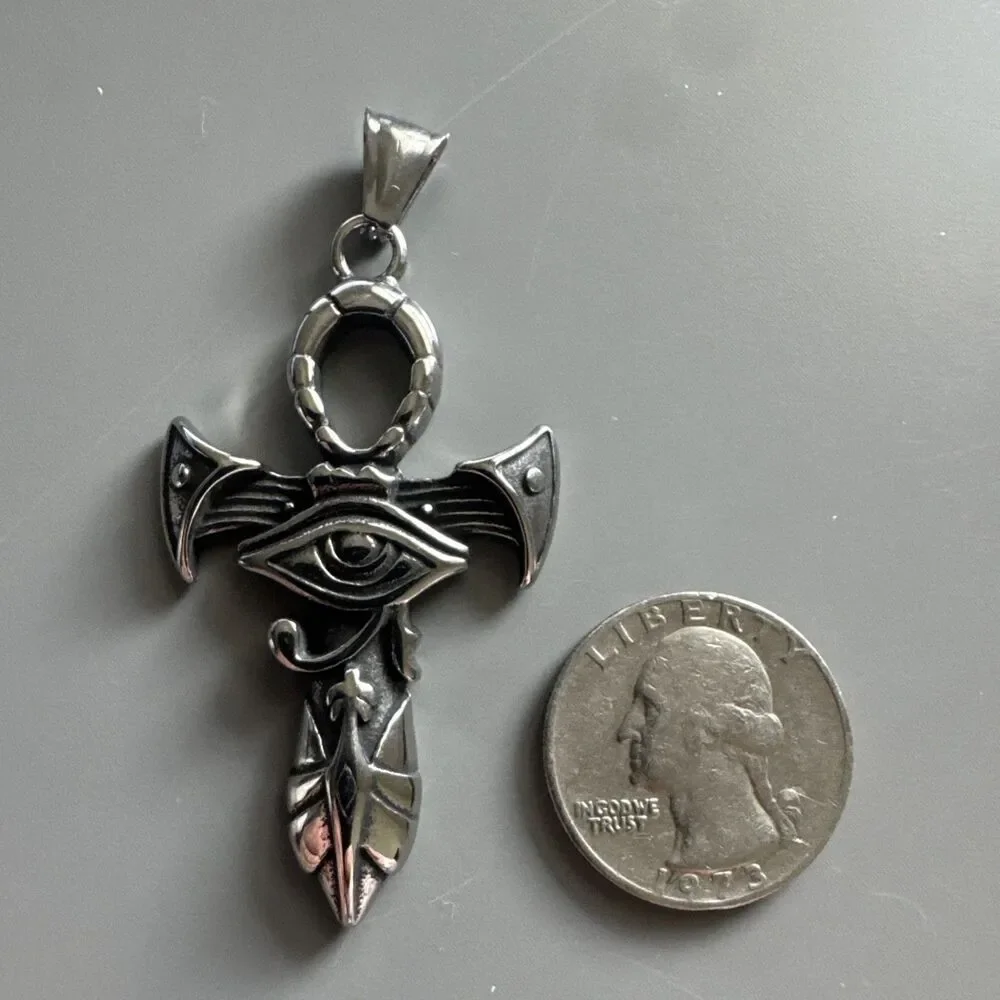 Silver Plated Stainless Steel Egyptian Ankh Cross Pendant 24” Box Chain Eye Gift